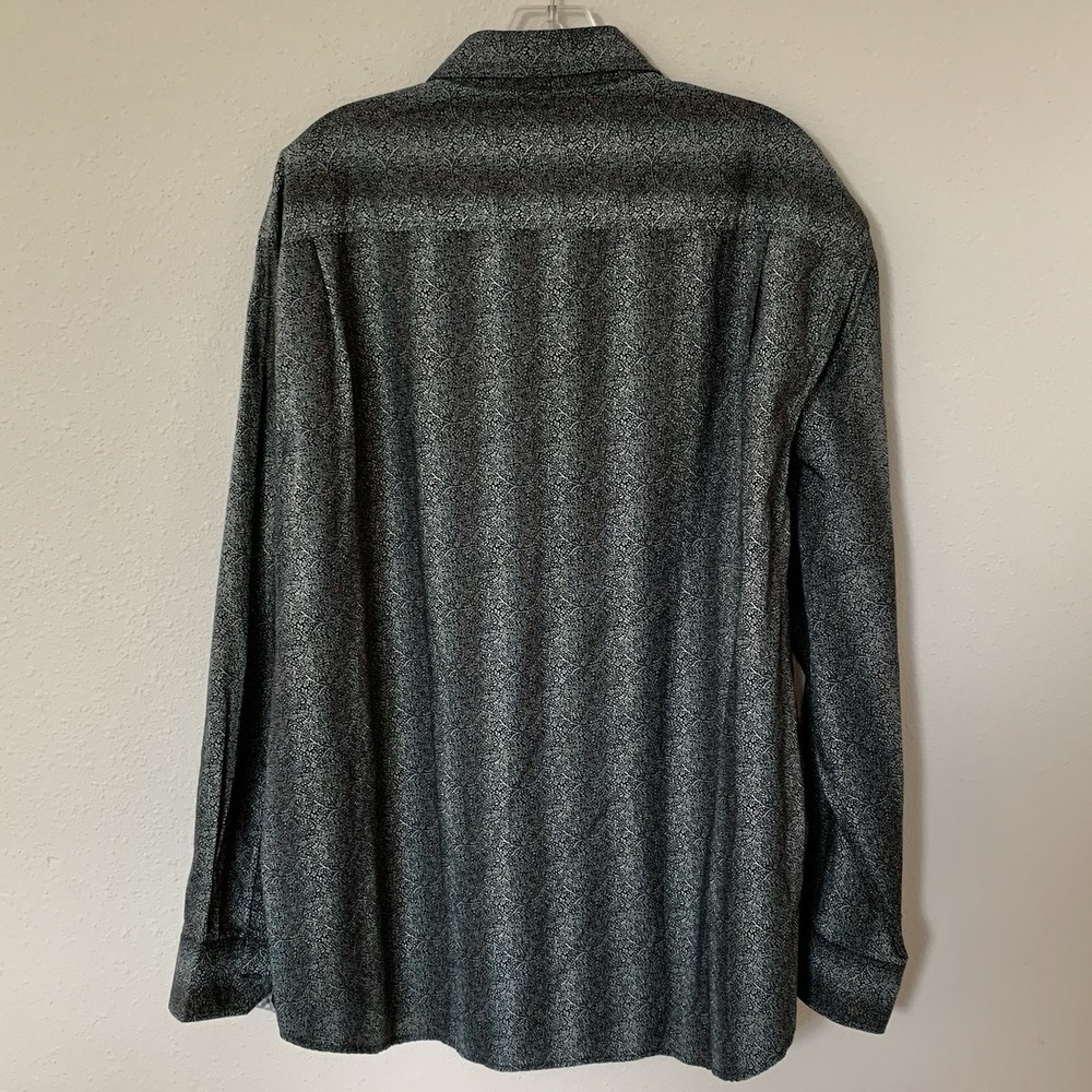 Caribbean Men's Button Up Long Sleeve Shirt Gray Paisley Stripe Cotton XL - Picture 4 of 8